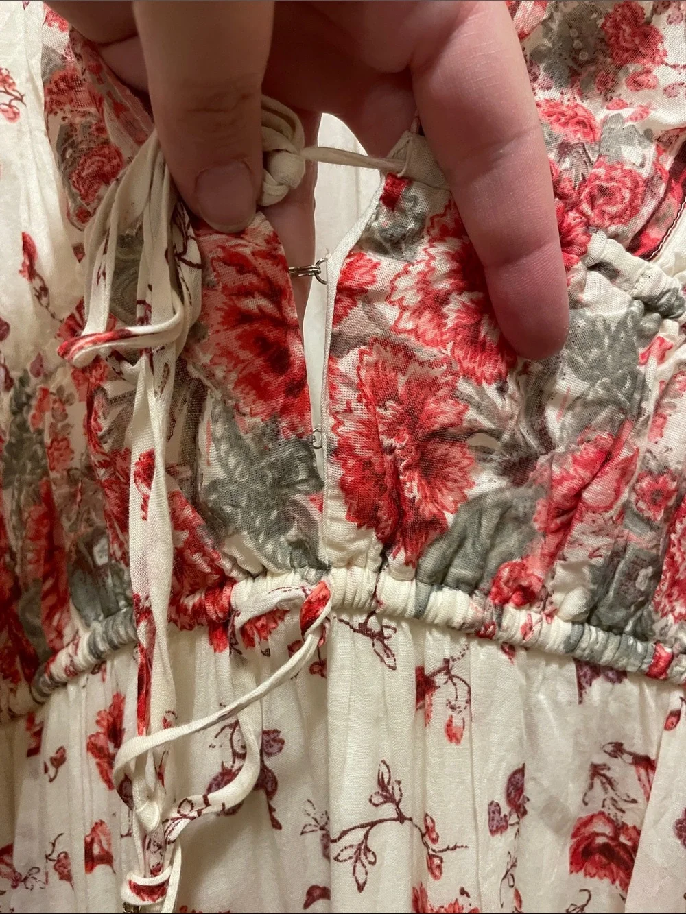 Free People White Maxi Dress with Red Floral Print